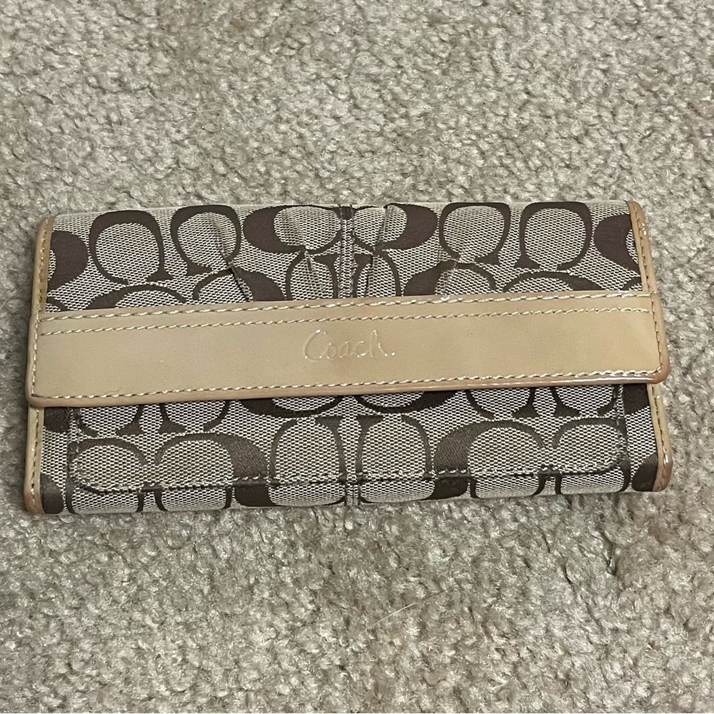 Coach Signature Logo trifold canvas leather envelope wallet